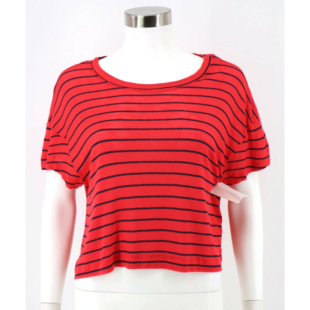 Splendid Striped Crop Top Shirt Red Blue Stretch Knit Size Large